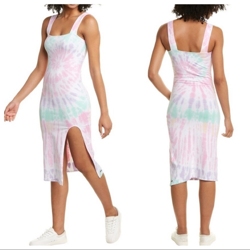 N:Philanthropy Tie Dye Square Neck Fitted Midi Jersey Dress Womens Small New